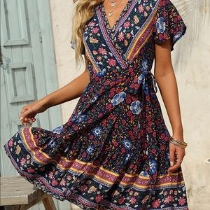 Plus size floral wrap dress
